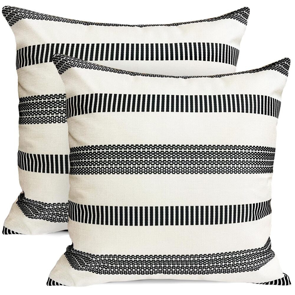 2829 Decorative Throw Pillow Covers Set of 2 Black Boho Striped Pillow